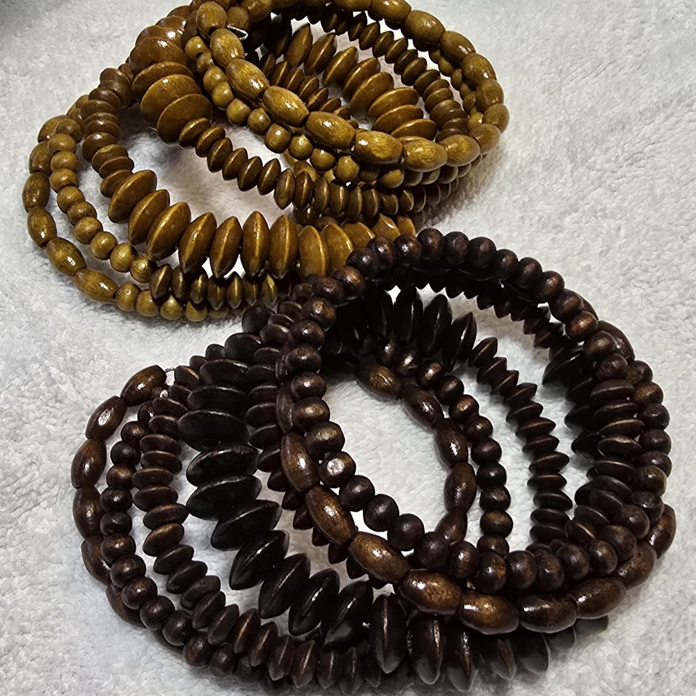 Wooden Wrap Bracelet Set W/Memory Wire | Boho Chic Or African Wear
